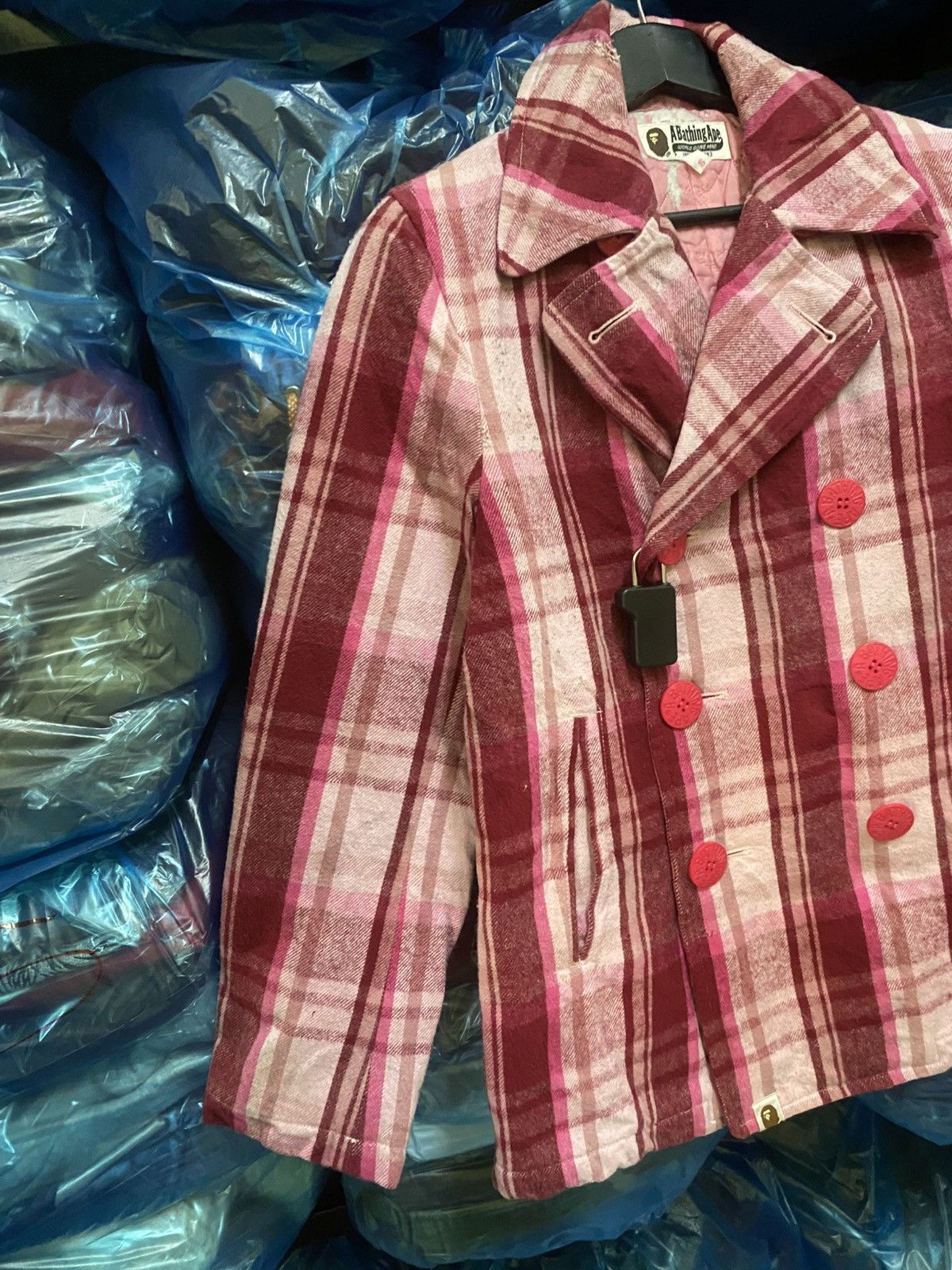 Nigo Vintage A Bathing Ape Pink Plaid Wool-Style Peacoat NIGO Era Size US S / EU 44-46 / 1 - 5 Thumbnail