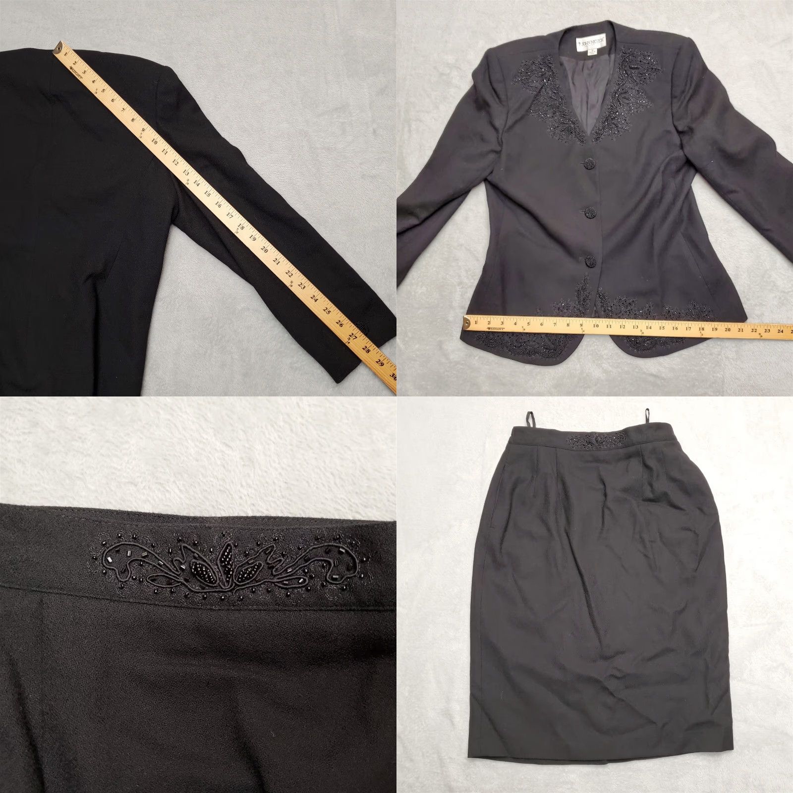 Vintage VINTAGE John Meyer Blazer Womens 12 Petite Black 100% Wool Beaded Accents Button Jacket Size XL / US 12-14 / IT 48-50 - 9 Thumbnail