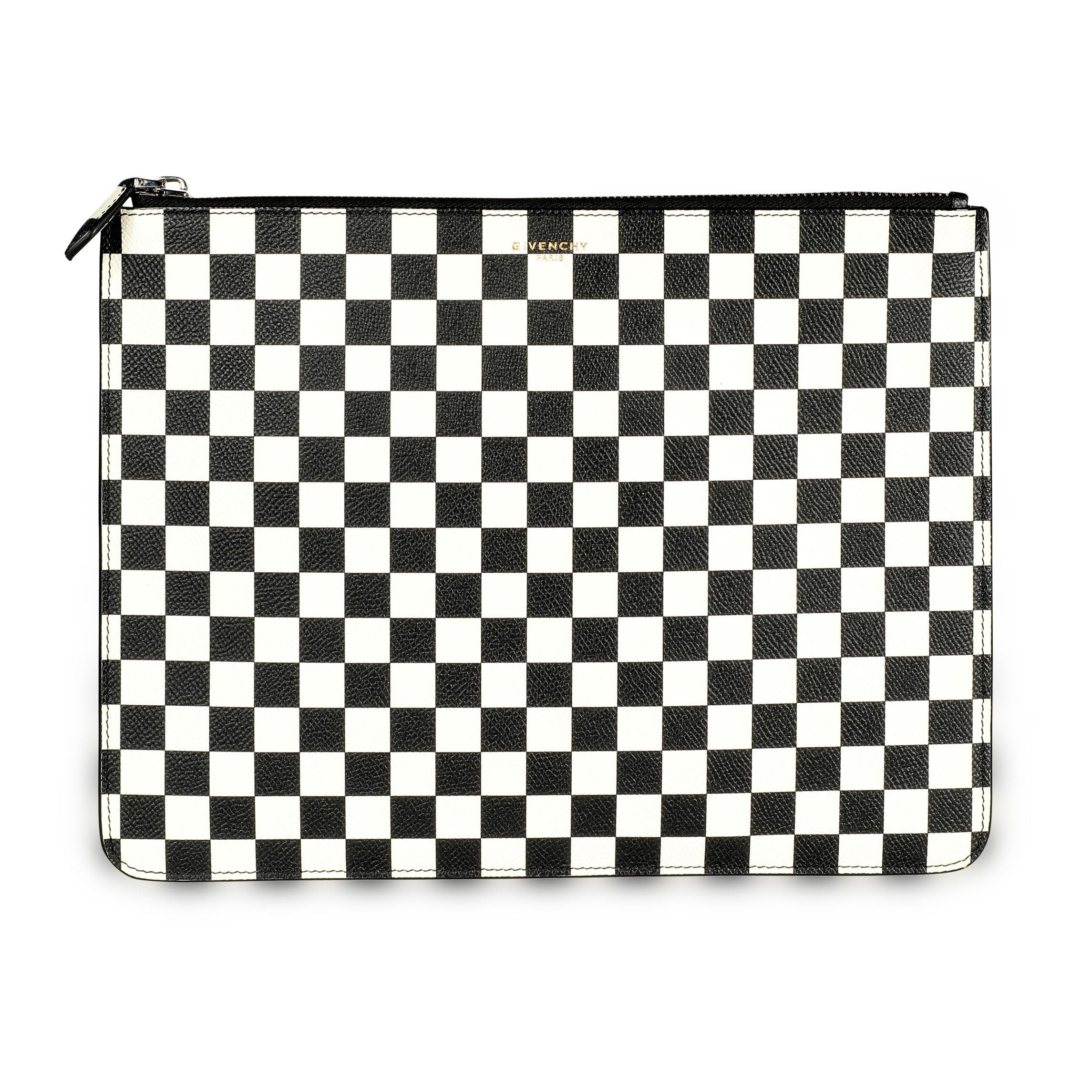 image of Gucci Givenchy Black & White Checkered Coated Canvas Zip Pouch, Women's