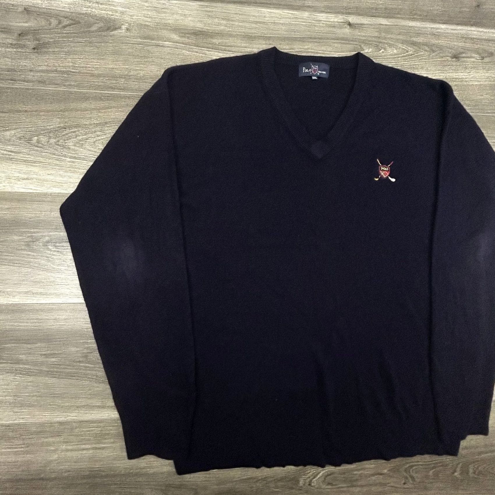 Vintage VINTAGE Polo Cashmere Sweater Mens 2XL Navy V-Neck Pullover Knit Preppy Crest Logo Golf Clubhouse Casual Mens Winter 90s Retro Size US XXL / EU 58 / 5 - 3 Thumbnail
