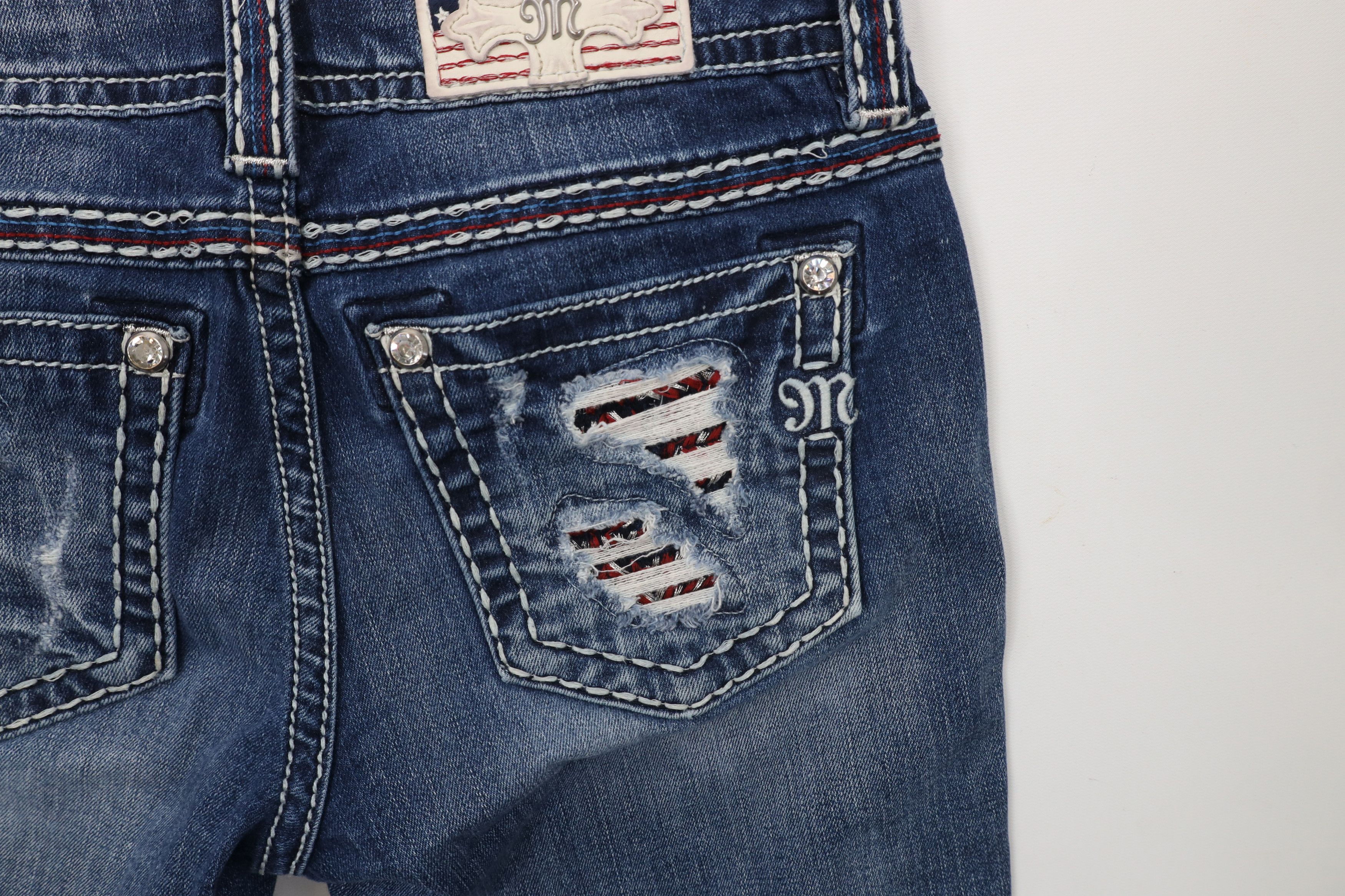Miss Me × Vintage Miss Me USA Flag Signature Cuffed Capri Denim Jeans Blue Size 29" - 11 Thumbnail