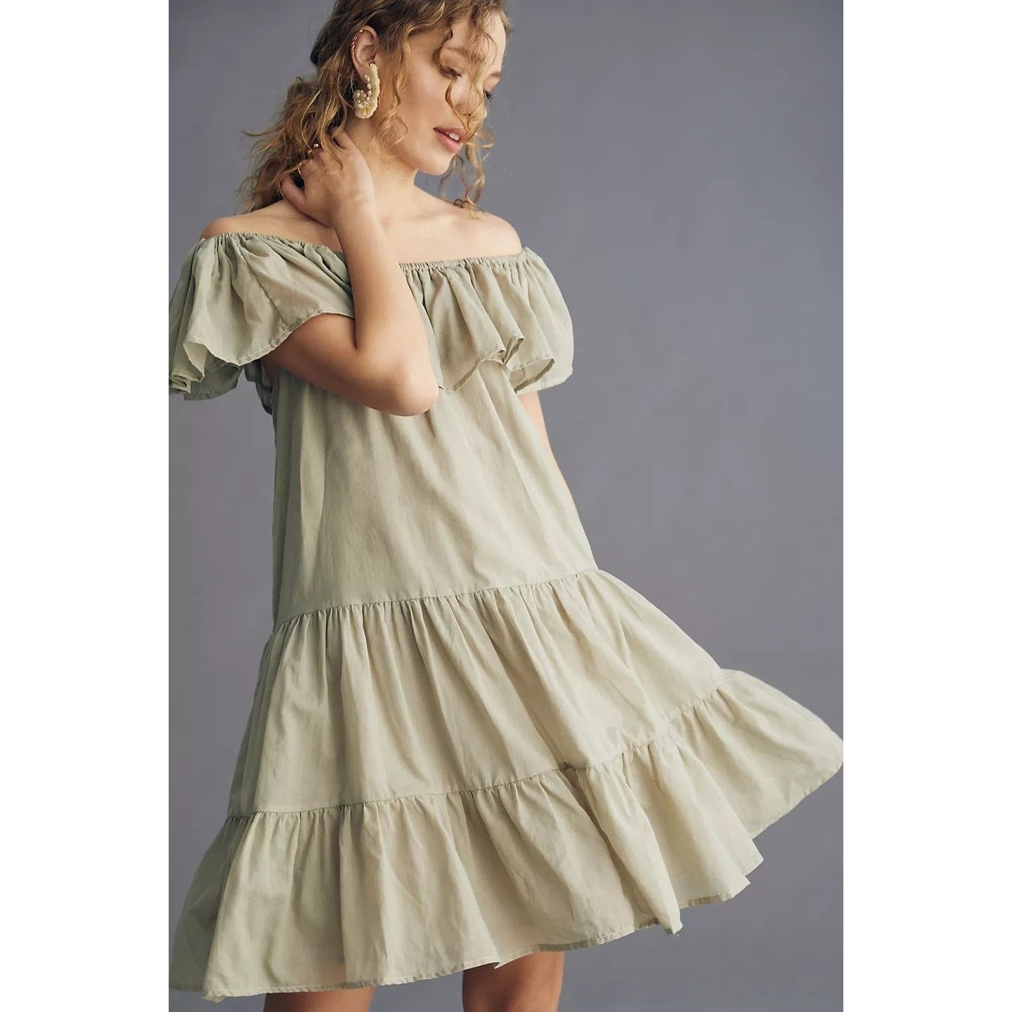 Anthropologie New Erika Pena Off-The-Shoulder Tiered Mini Dress $210 XS/S Size XS / US 0-2 / IT 36-38 - 1 Thumbnail