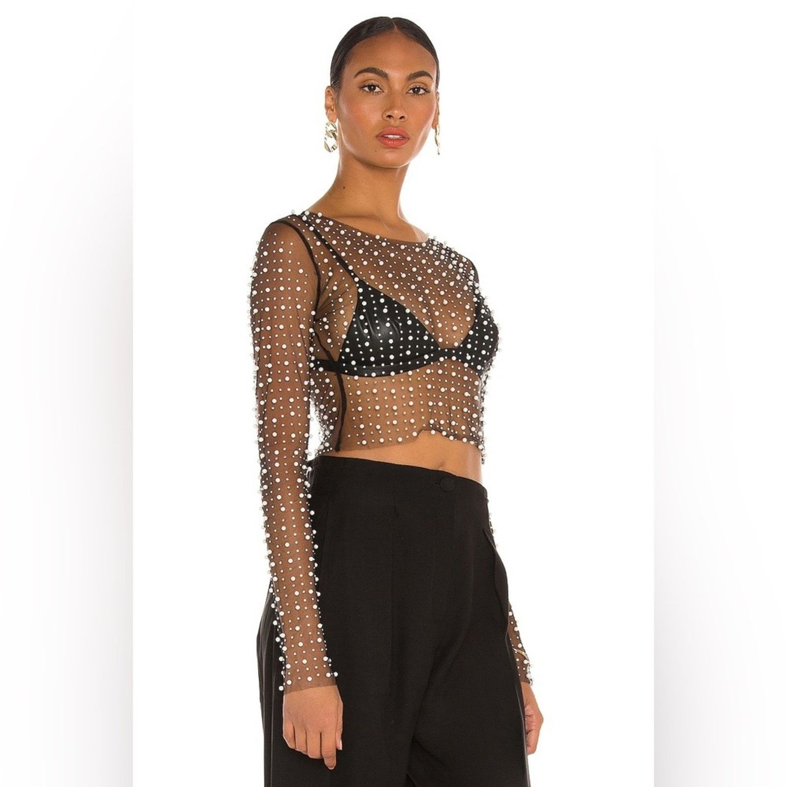 REVOLVE REVOLVE x BEACH BUNNY Look and Glisten Pearl Mesh Top XS Size XS / US 0-2 / IT 36-38 - 2 Thumbnail