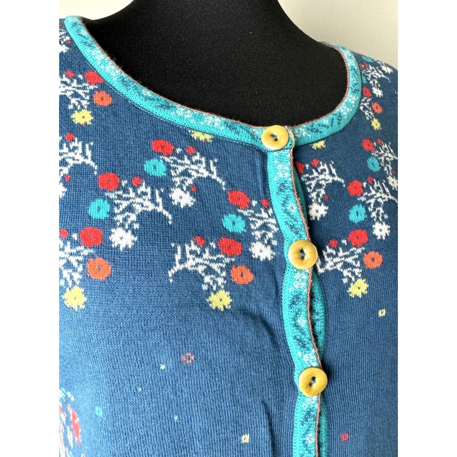 Vintage IVKO Cardigan Jumper Womens Cotton Crew Neck Size 40 Blue Boho Ethnic Size S / US 4 / IT 40 - 2 Thumbnail