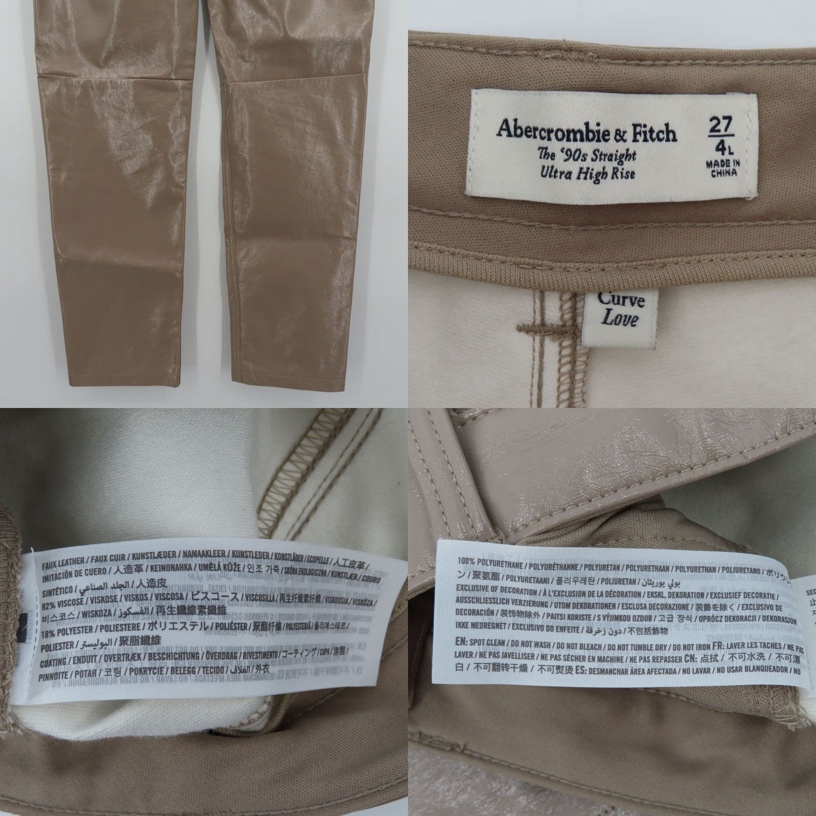 Abercrombie & Fitch Abercrombie & Fitch Women 27 90s Straight Ultra High Beige Faux Leather Pant Shirt? Size 27" / US 4 / IT 40 - 8 Thumbnail