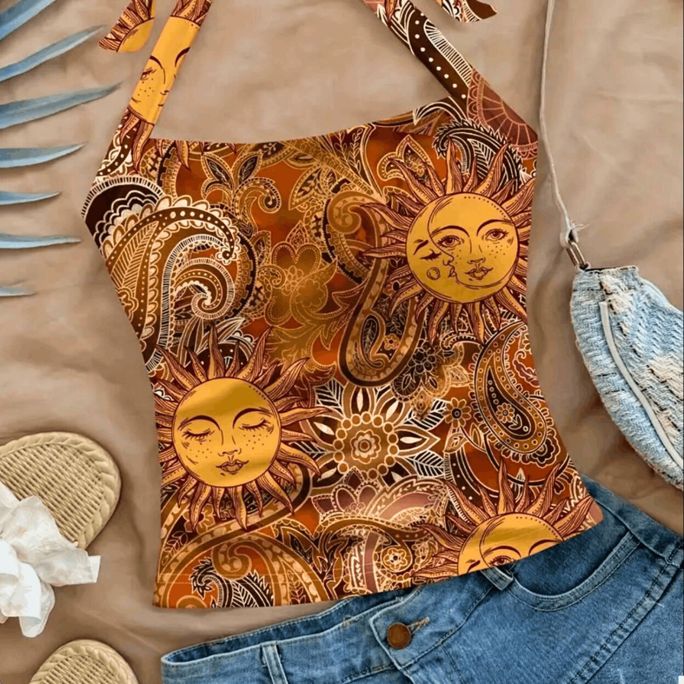 Other NWOT Golden Sun Paisley Halter Swim Top Size L / US 10 / IT 46 - 1 Thumbnail