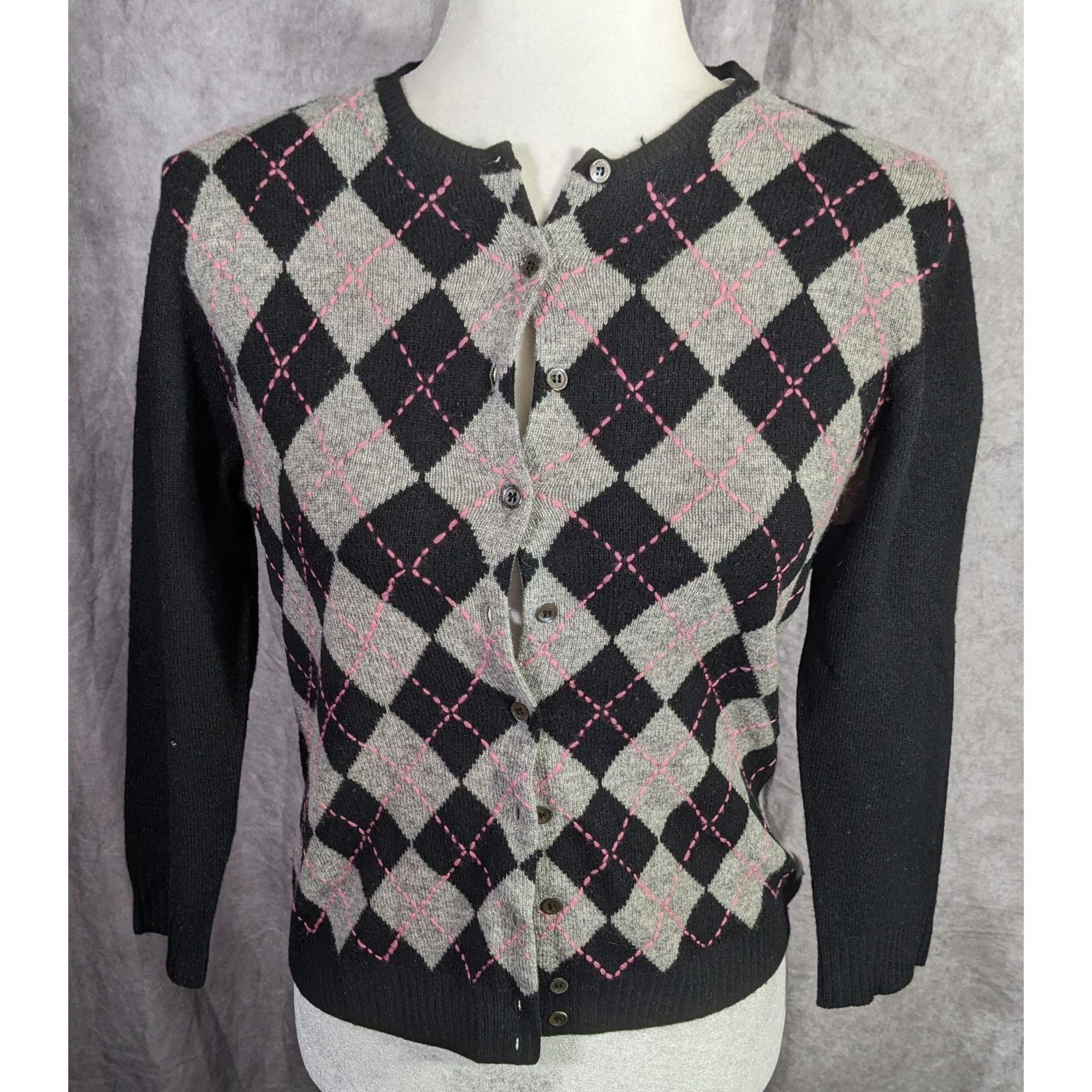 J.Crew Preppy J.Crew Vintage Womens Cashmere Argyle Cardigan Sweate Size M / US 6-8 / IT 42-44 - 9 Thumbnail