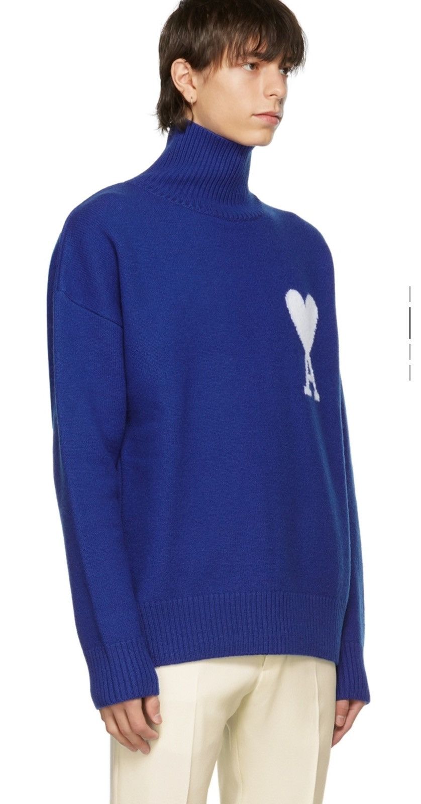 AMI AMI PARIS Blue Felted Wool Ami de Cœur Turtleneck Size US S / EU 44-46 / 1 - 2 Thumbnail