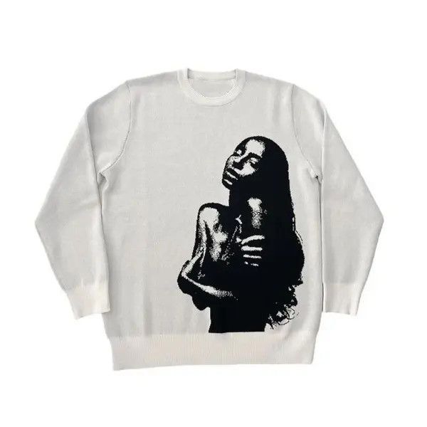 image of Vintage Gothic Women's Pullovers Sweaters Creative Stripes in White (Size Medium)
