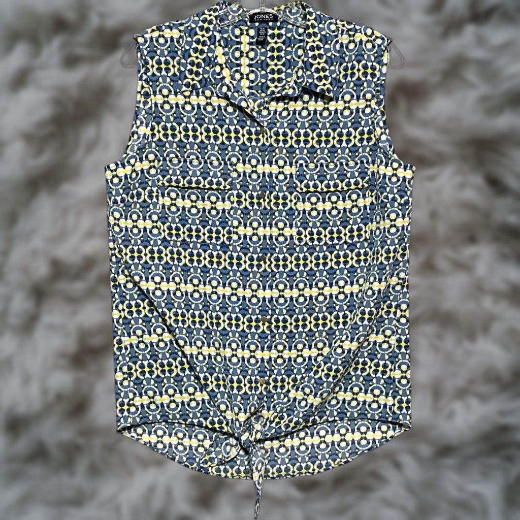 Jones New York Jones New York Sleeveless Button Top Blouse Tie Front M Boho Artsy Hippie Retro Shirt Womens M Blue Size M / US 6-8 / IT 42-44 - 1 Thumbnail