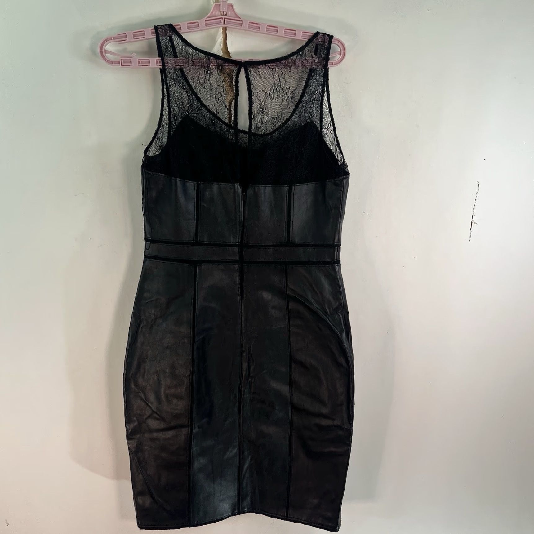 Vintage Aidan Mattox Faux Leather Illusion Lace Tank Cocktail Midi Dress Black Sz 6 Size M / US 6-8 / IT 42-44 - 7 Thumbnail