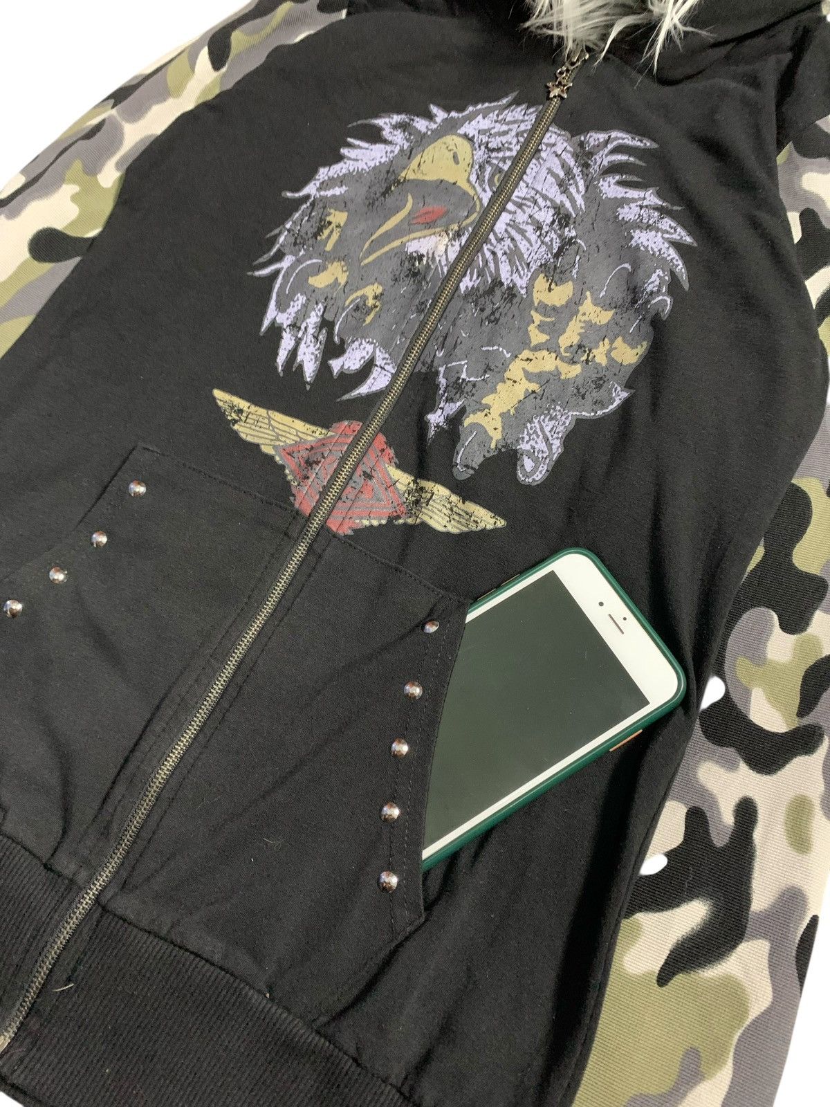 Beauty Beast EAGLE ROCK STAR SKULL SLEEVE CAMO FUR ZIP HOODIE LGB STYLE Size US XS / EU 42 / 0 - 5 Thumbnail