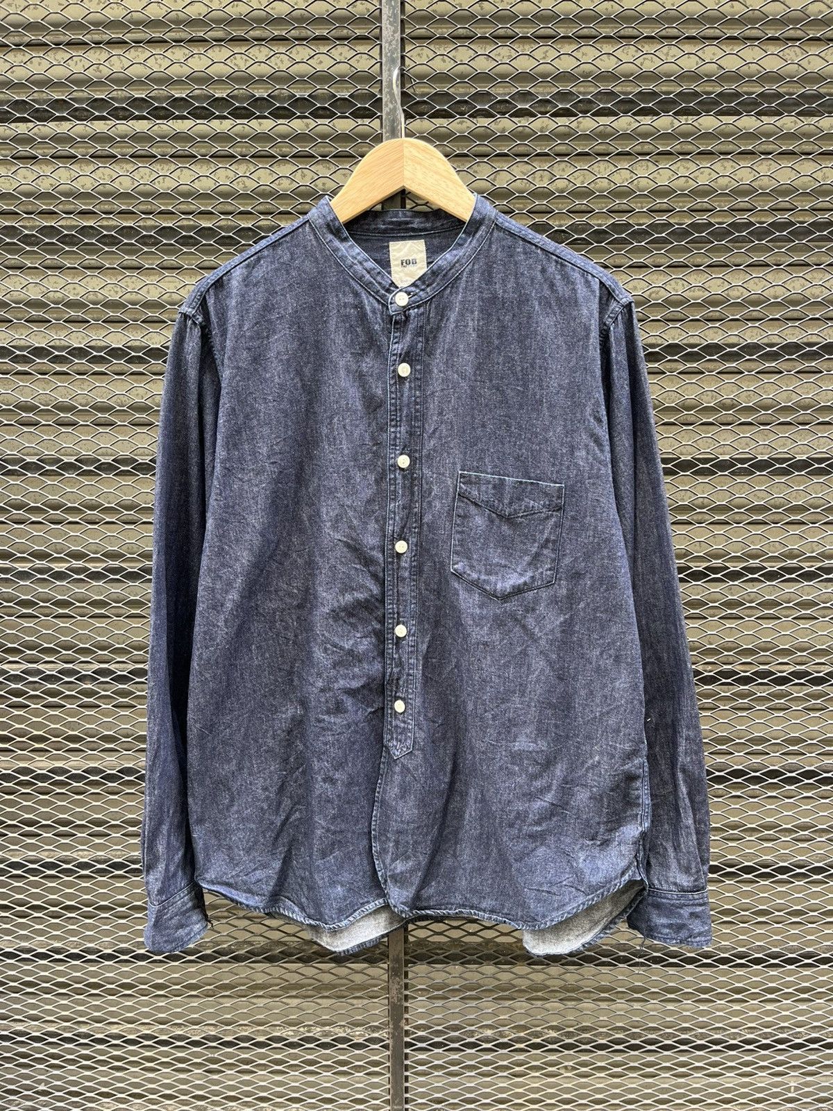 FOB Factory Japanese FOB Factory Denim Chambray Band Collar Workshirt Size US L / EU 52-54 / 3 - 1 Thumbnail