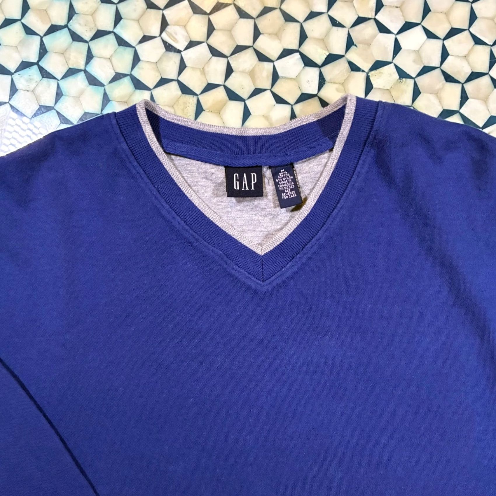 Gap Gap Vintage Y2K Royal Blue V Neck Long Sleeve Sweatshirt Top Mens M Size US M / EU 48-50 / 2 - 3 Thumbnail