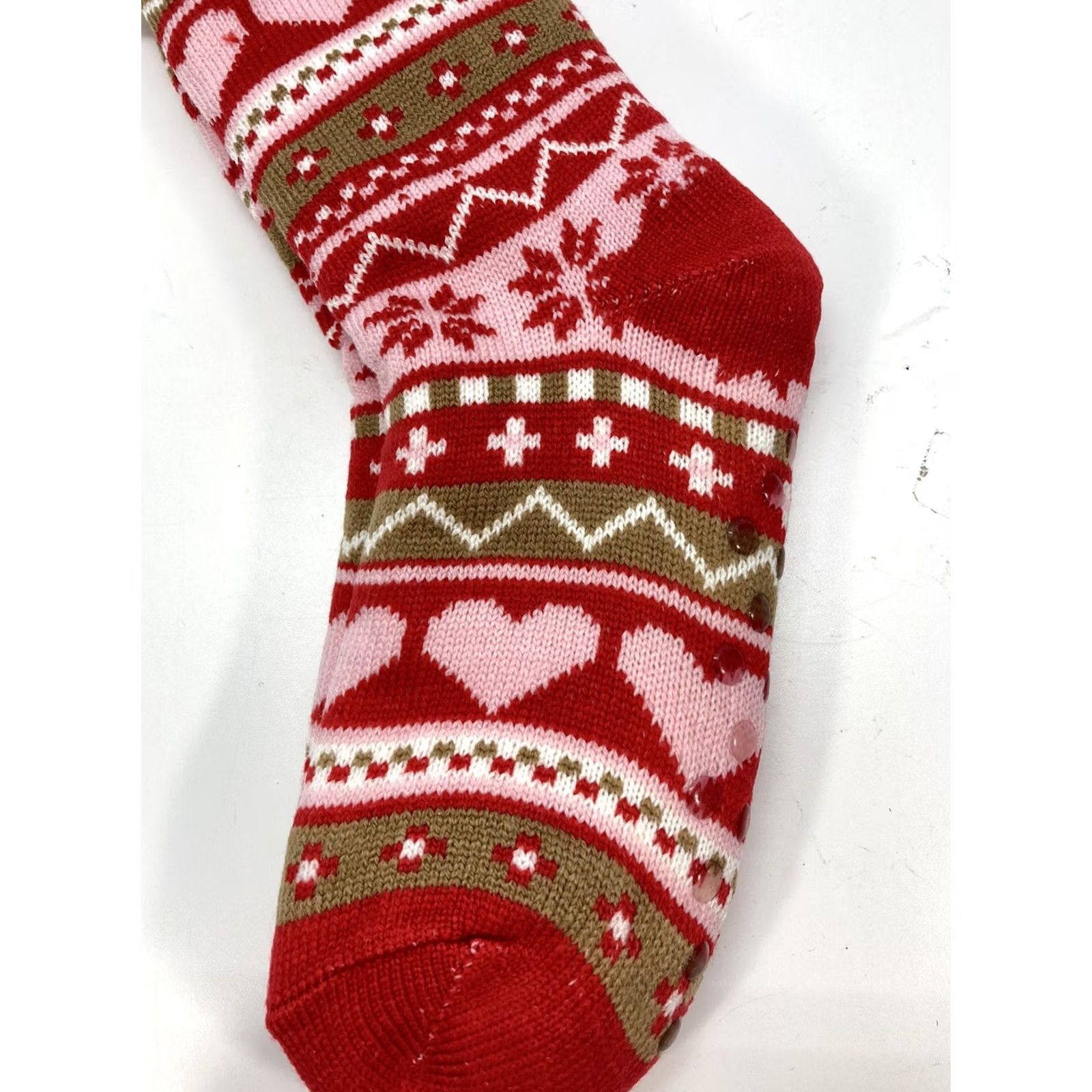 Vintage Sweet Home Slippers Socks Women Slipper One Size Fleece Lining Heart Snow NWT Red White Christmas Holiday Winter Cushioned Non-Slip Mid Calf Socks Size ONE SIZE - 4 Thumbnail