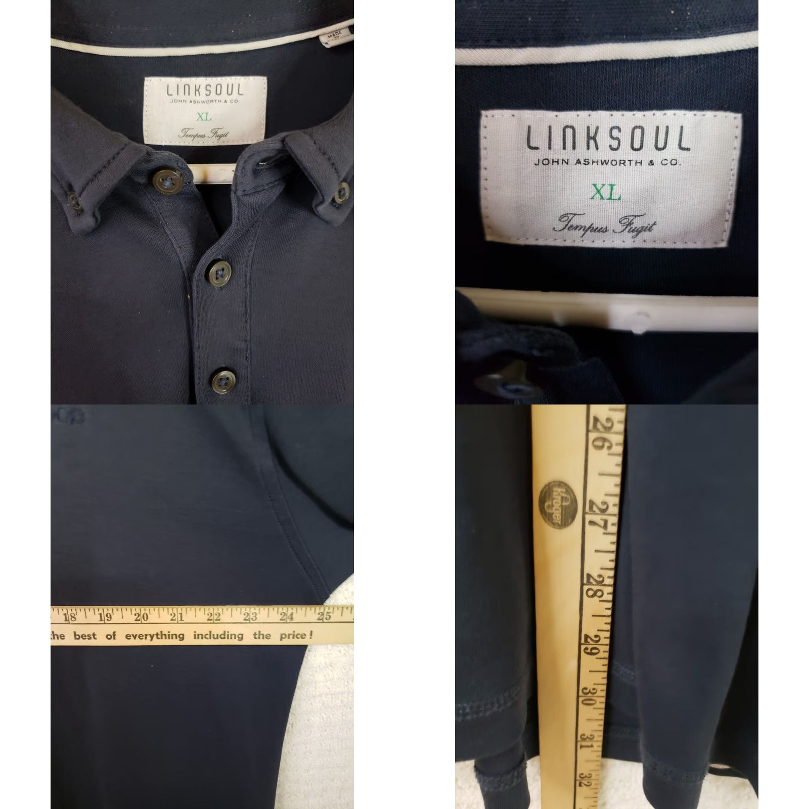 Vintage Linksoul Polo Shirt Mens XL Navy Blue Golf Button Down Collar No Iron Graphic Print Embroidered Logo Chest Personalization Size US XL / EU 56 / 4 - 9 Thumbnail