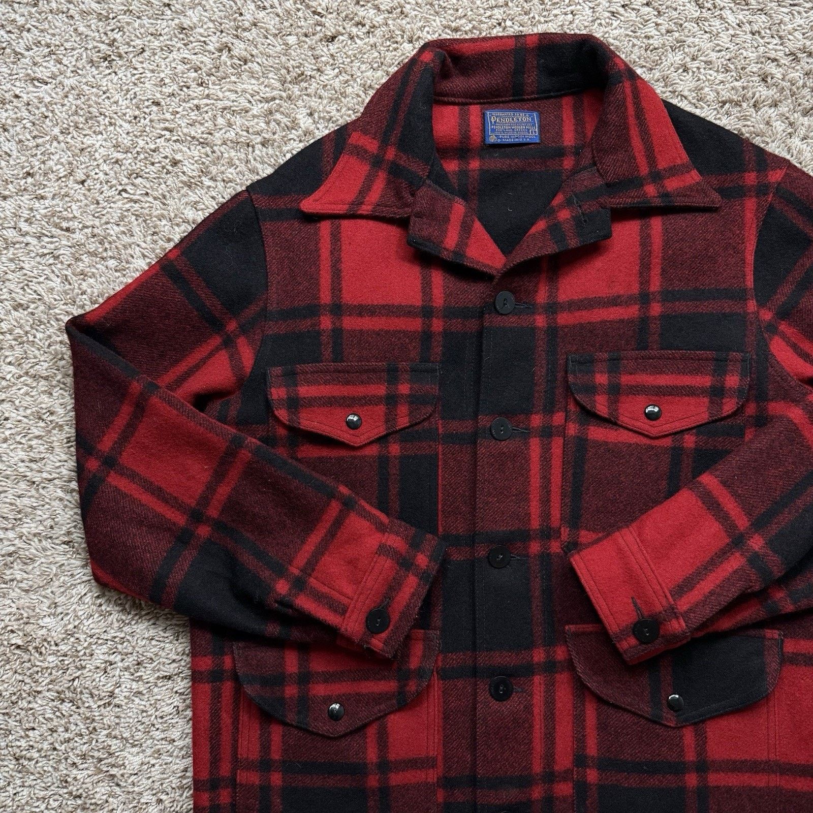 Pendleton × Vintage Vintage Pendleton Buffalo Plaid Wool Mackinaw Red Jacket Size US L / EU 52-54 / 3 - 3 Thumbnail