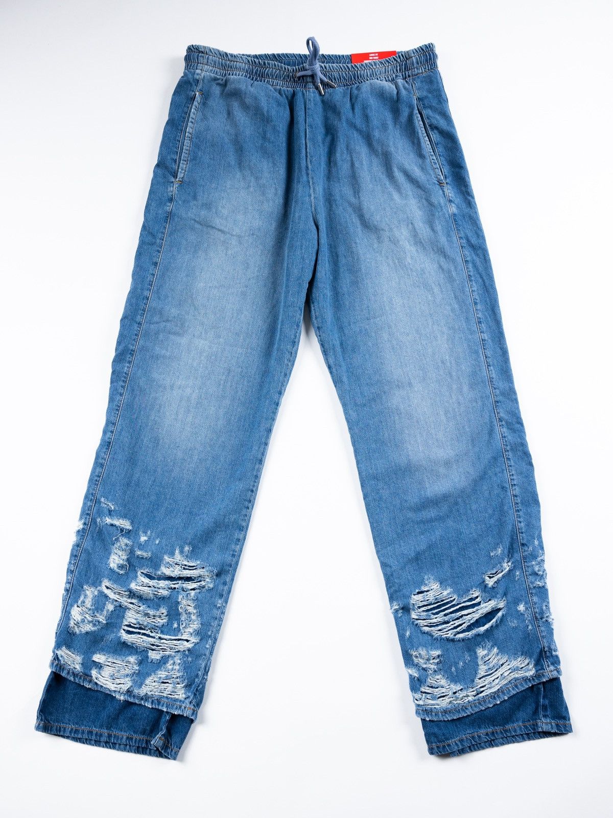 image of Diesel Distressed Denim Sweatpants in Blue, Men's (Size 34)