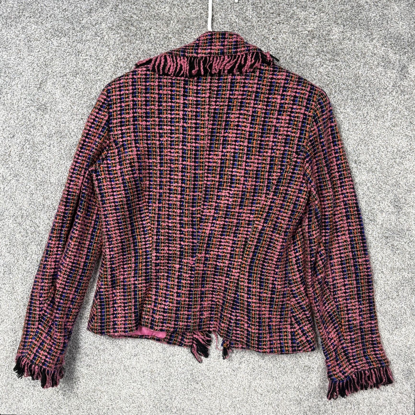 Vintage z.b.d design Blazer Women 8 Pink Tweed Fringe Silk Blend Lined Classic Office Chic Size M / US 6-8 / IT 42-44 - 7 Thumbnail