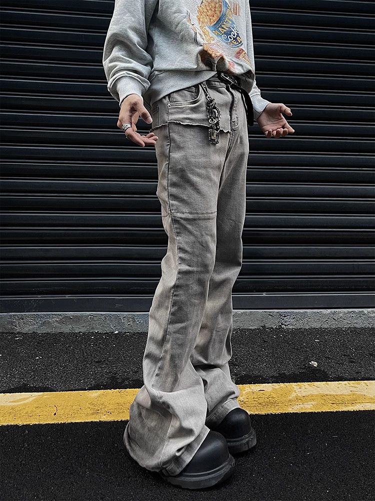 Jean × Vintage Retro Gray Dirty Wash Flare Jeans Y2K Size US 34 / EU 50 - 2 Thumbnail