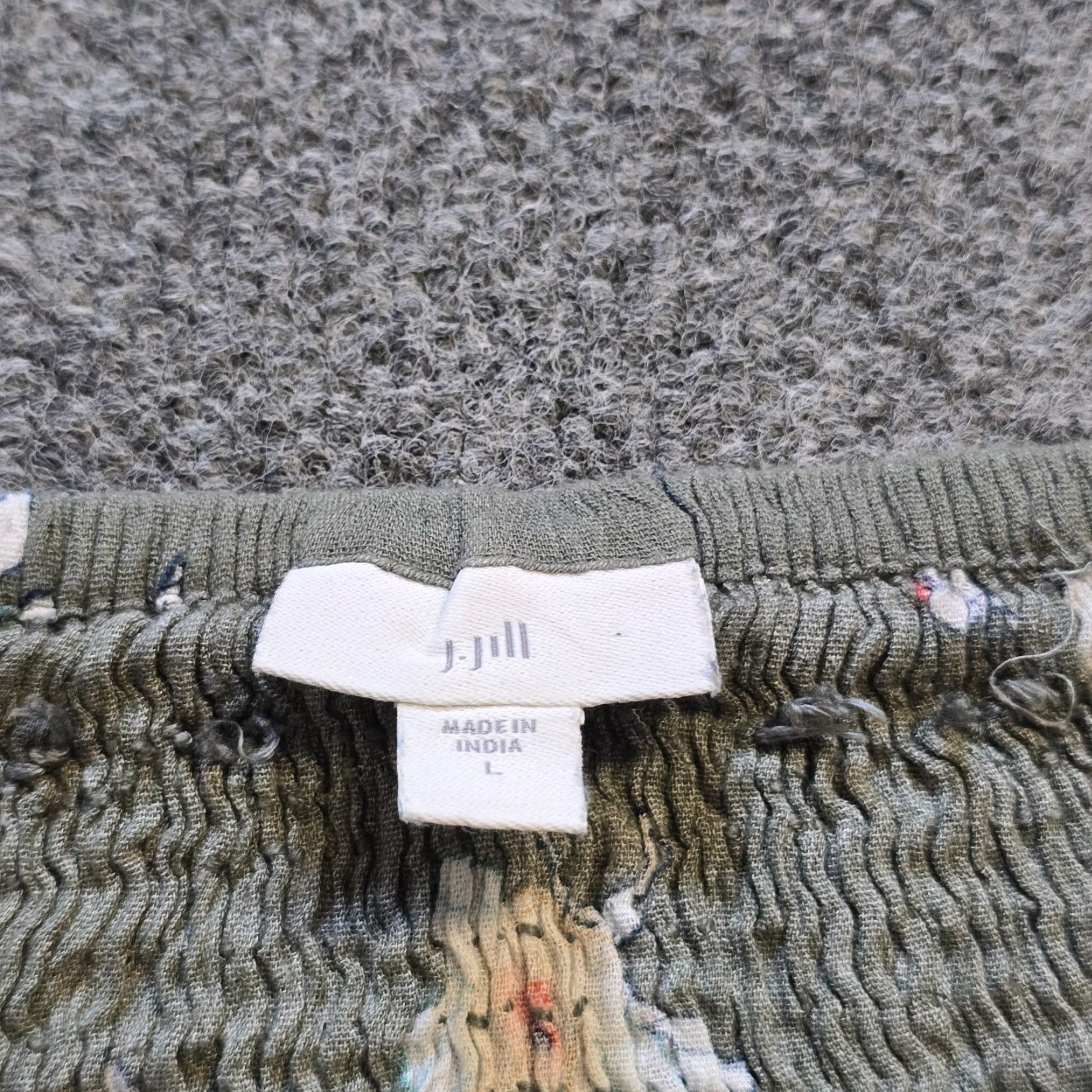 J. Jill J Jill Top Womens L Green Floral Smocked Long Sleeve Career Shirt Size L / US 10 / IT 46 - 4 Thumbnail