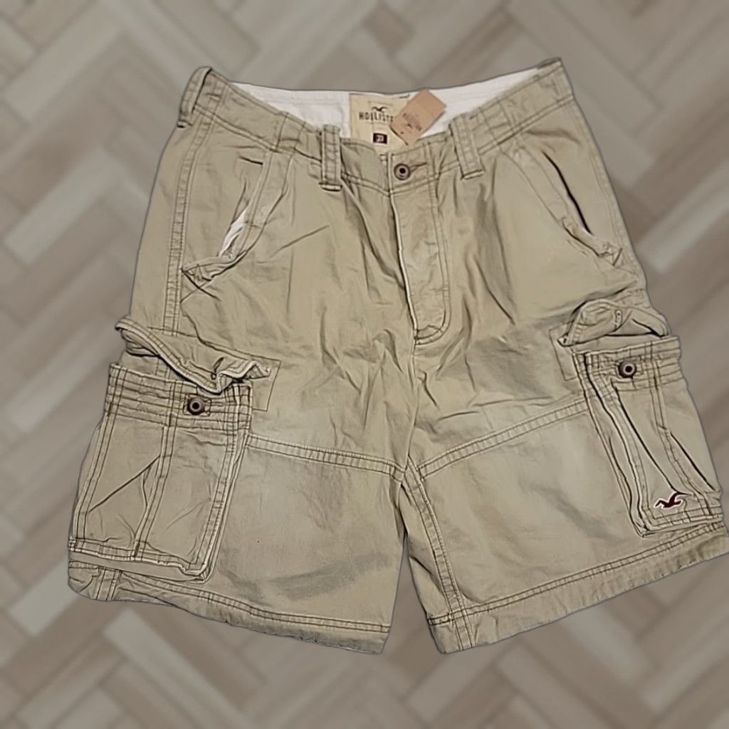 VINTAGE Hollister Shorts 33 Cargo Y2K Heavy Canvas Distressed Khakis Baggy NWT Men\'s Cargo Shorts Beige 90s Hipster Grunge Retro Jeans/NWT