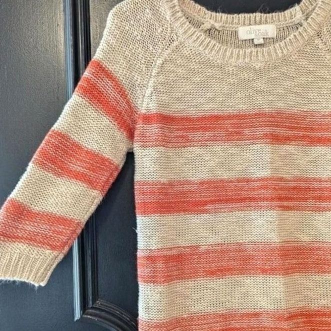 Olive Olive & Oak Striped Sweater Beige Coral 3/4 Sleeve Womens M Pullover Knit Casual Crewneck Size M / US 6-8 / IT 42-44 - 4 Thumbnail