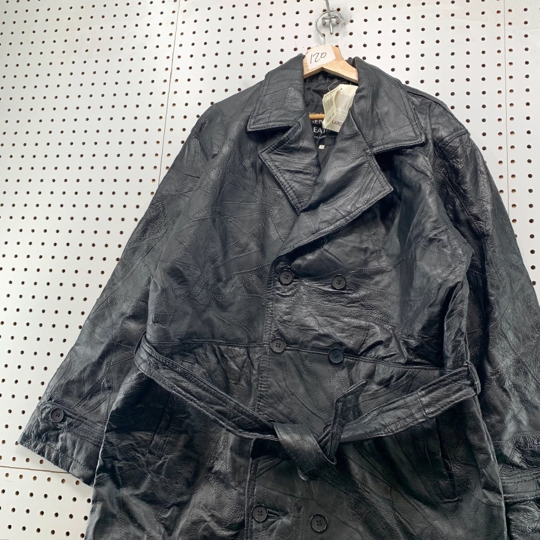 Vintage VINTAGE Patchwork Leather Trench Overcoat Men Large Black Stitched Belted NWT Matrix Size US L / EU 52-54 / 3 - 6 Thumbnail