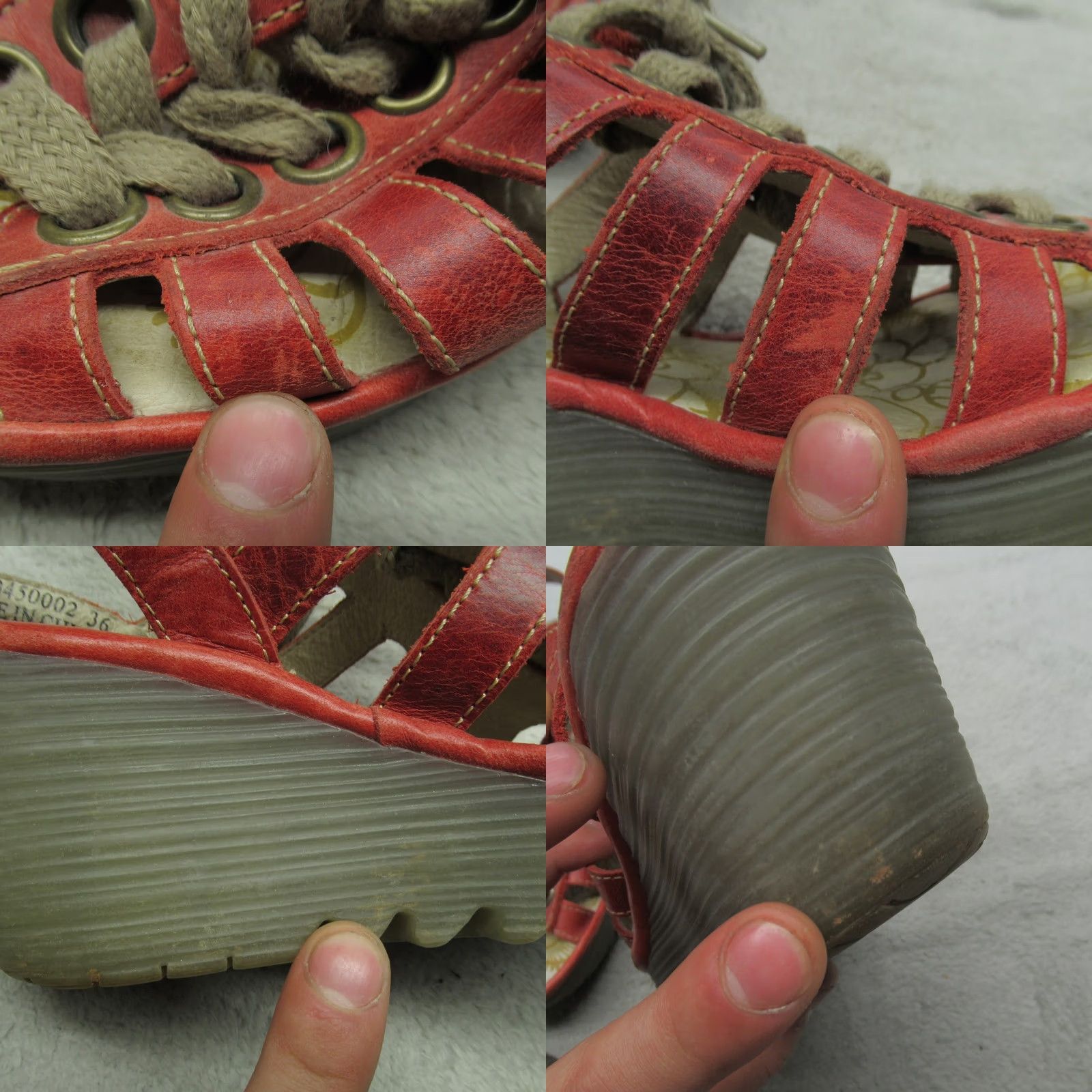 Fly London Fly London Womens Sandals Red Leather Wedge Slingback Lace Up EU36 5.5 Size US 6 / IT 36 - 10 Thumbnail