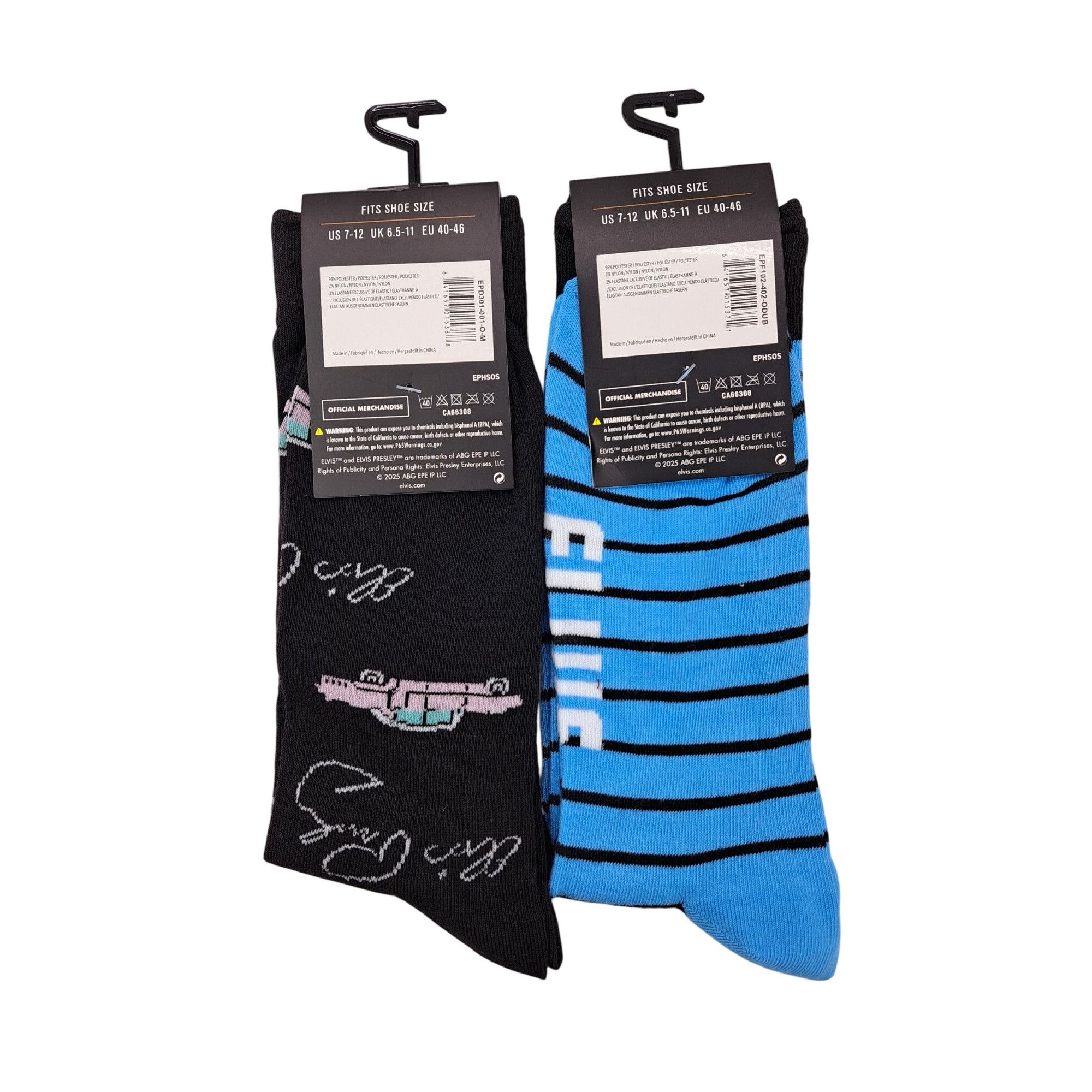 Other Elvis Presley Socks Pink Cadillac Black Blue 2 Pair One Size Size ONE SIZE - 2 Thumbnail