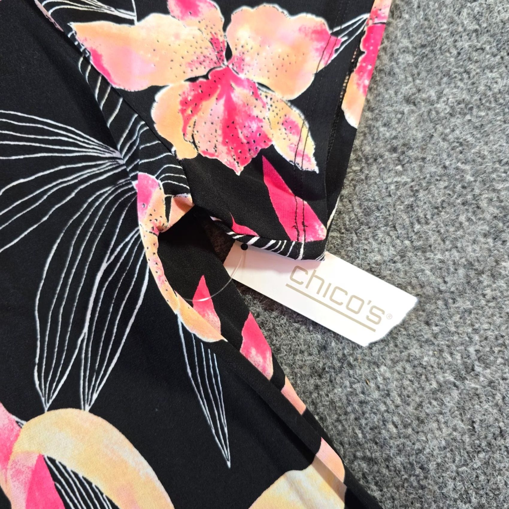 Vintage Chicos Dress Womens Size Small Black Pink Floral Tropical Aloha Hawaii Casual Size S / US 4 / IT 40 - 5 Thumbnail
