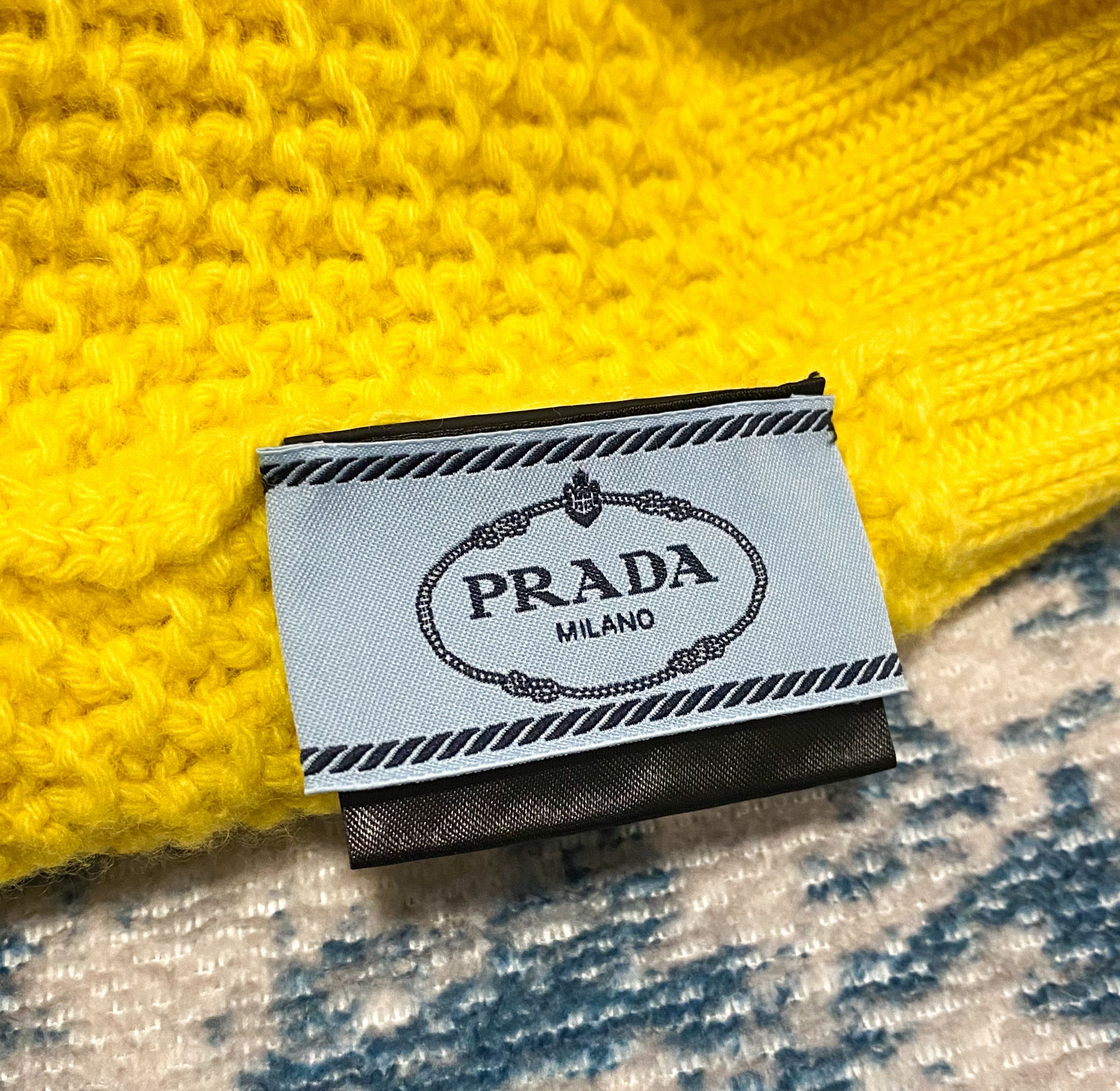 Prada Prada 70% Virgin Wool 30% Cashmere Rib Tall Knit Beanie Hat Size ONE SIZE - 8 Thumbnail