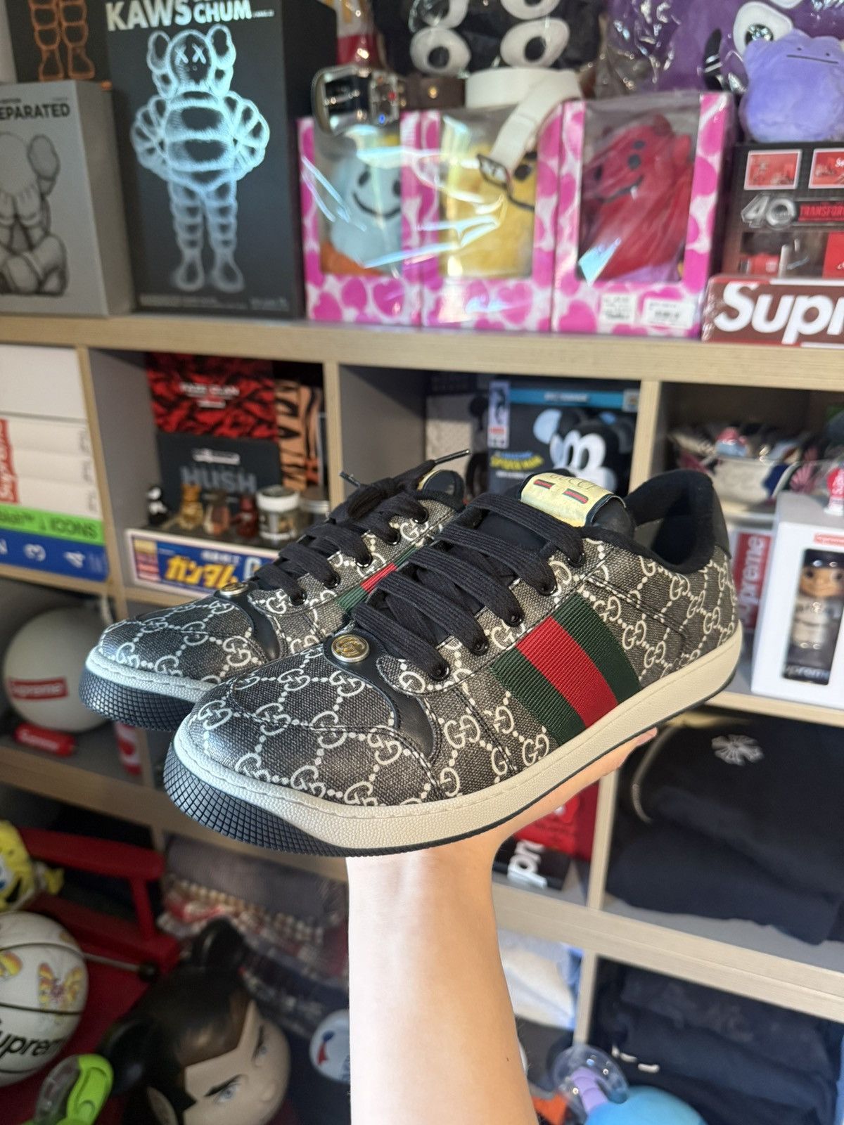 Gucci Gucci Black/Grey Monogram Screen Sneakers Size US 9 / EU 42 - 1 Thumbnail