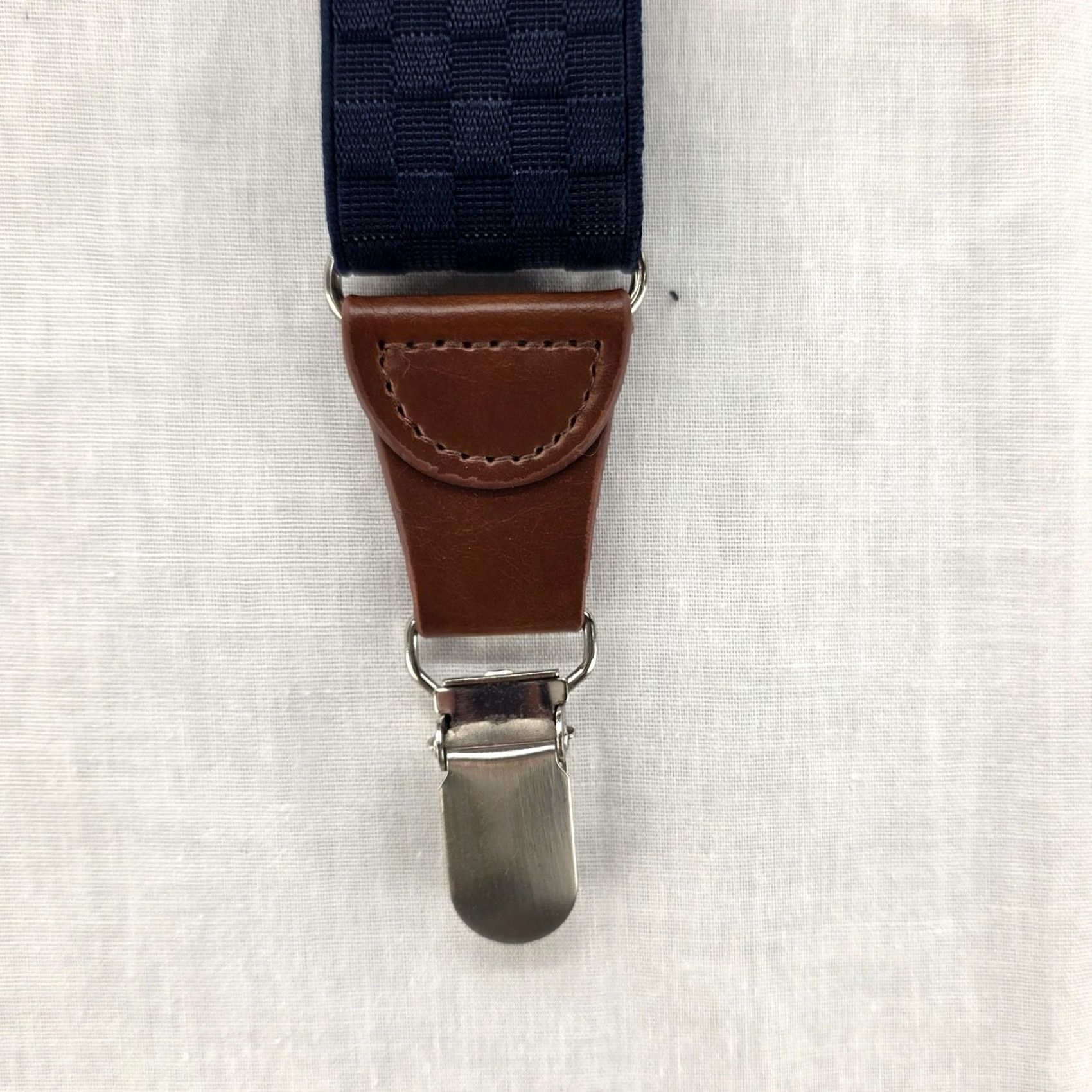 Vintage Gillmons Suspenders Adjustable Y Back w/Leather Blue 1.25" Wide Stylish Office Mens One Size Clip Elastic Leather Blue Office Stylish Girls? Size ONE SIZE - 3 Thumbnail
