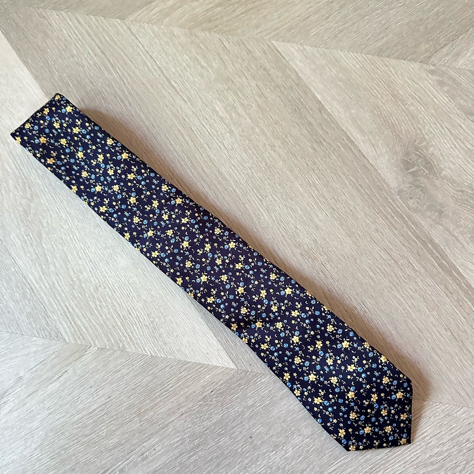 Pierre Cardin Navy Blue Floral Tie Pierre Cardin Blue Yellow Flowers Ditsy Size ONE SIZE - 3 Thumbnail
