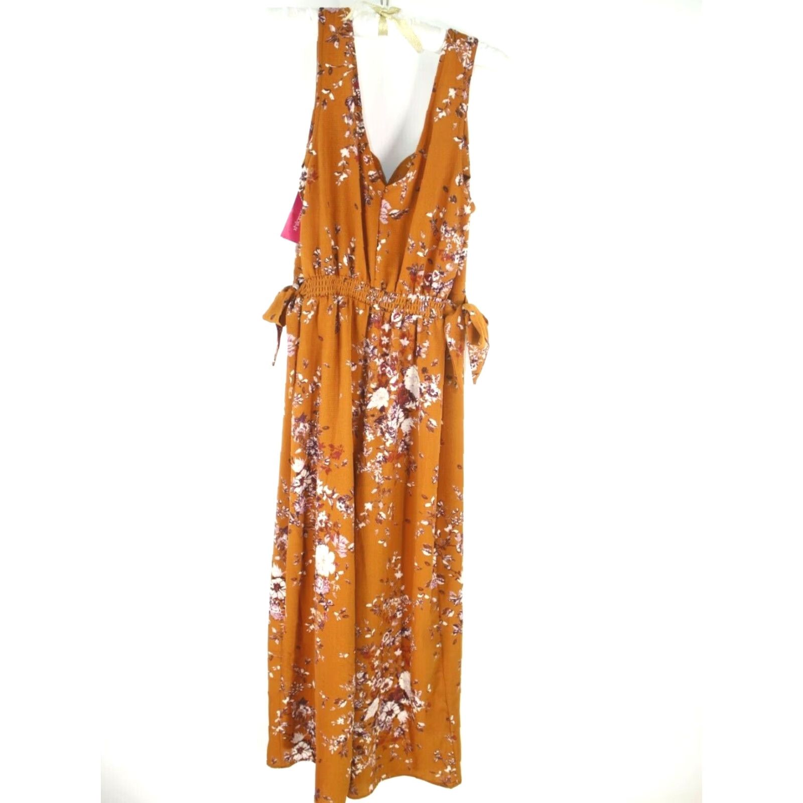 Vintage Xhilaration Jumpsuit Womens Sleeveless Side Tie Floral Mustard Cropped SZ S NWT Size 28" / US 6 / IT 42 - 3 Thumbnail