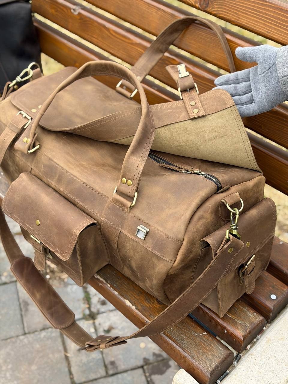 Handmade Genuine vintage leather travel bag. Duffel Bag. Handmade Size ONE SIZE - 7 Thumbnail