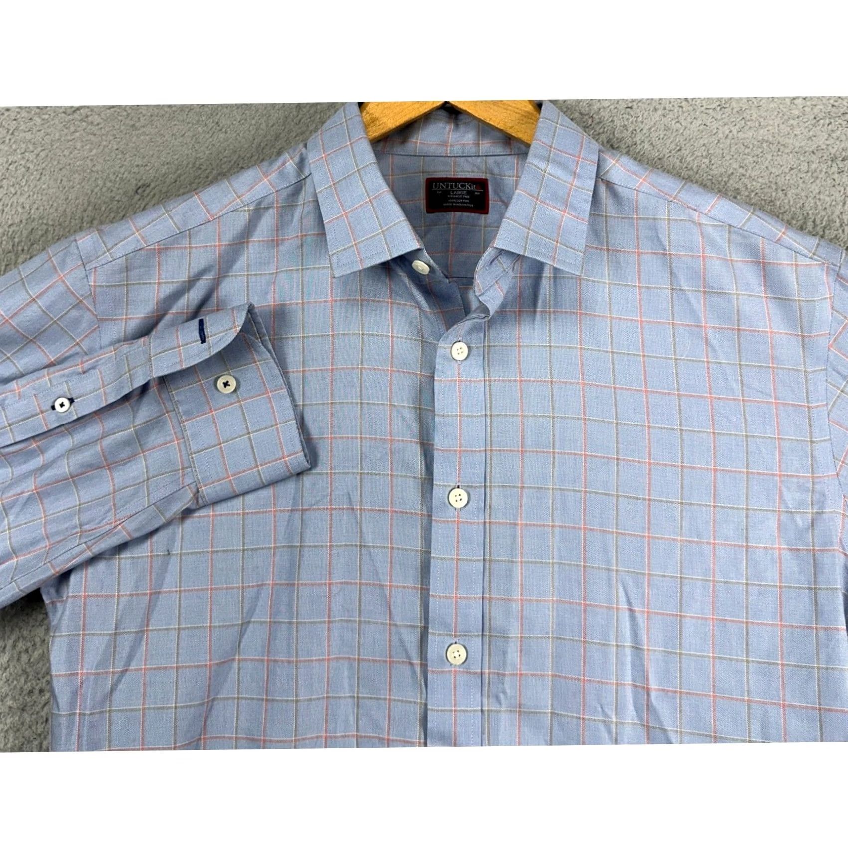 UNTUCKit UNTUCKit Mens Button Up Shirt Large Blue Windowpane Check Logo 100% Cotton Blue Size US L / EU 52-54 / 3 - 2 Thumbnail