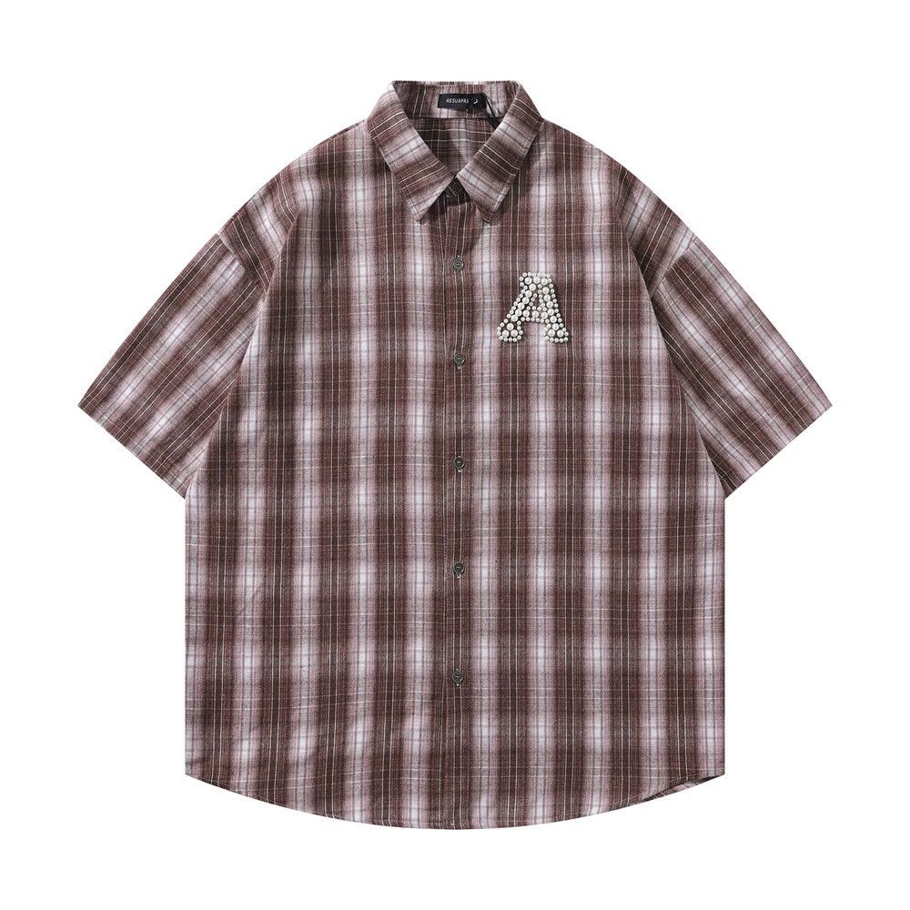 Vintage Men's retro letter beaded loose casual plaid shirt y2k Size US M / EU 48-50 / 2 - 1 Thumbnail