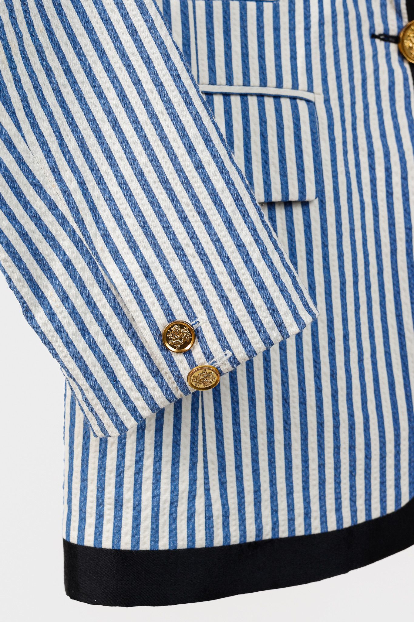 SMYTHE Smythe Blue Seersucker Striped Taped Peak Lapel Blazer Size M / US 6-8 / IT 42-44 - 6 Thumbnail
