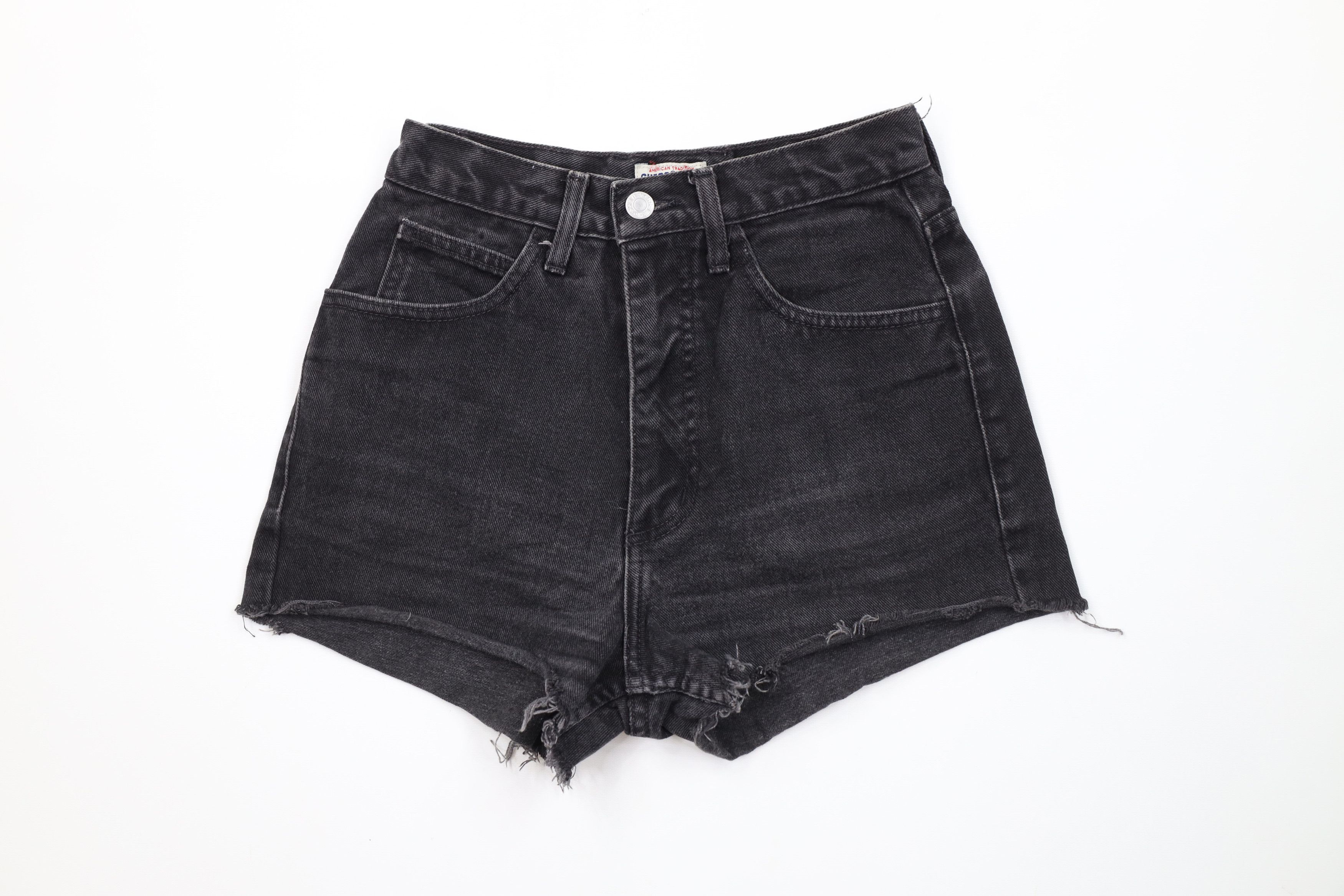 Guess Vintage 90s Guess Spell Cut Off Denim Jean Shorts Black USA Size 27" / US 4 / IT 40 - 1 Thumbnail