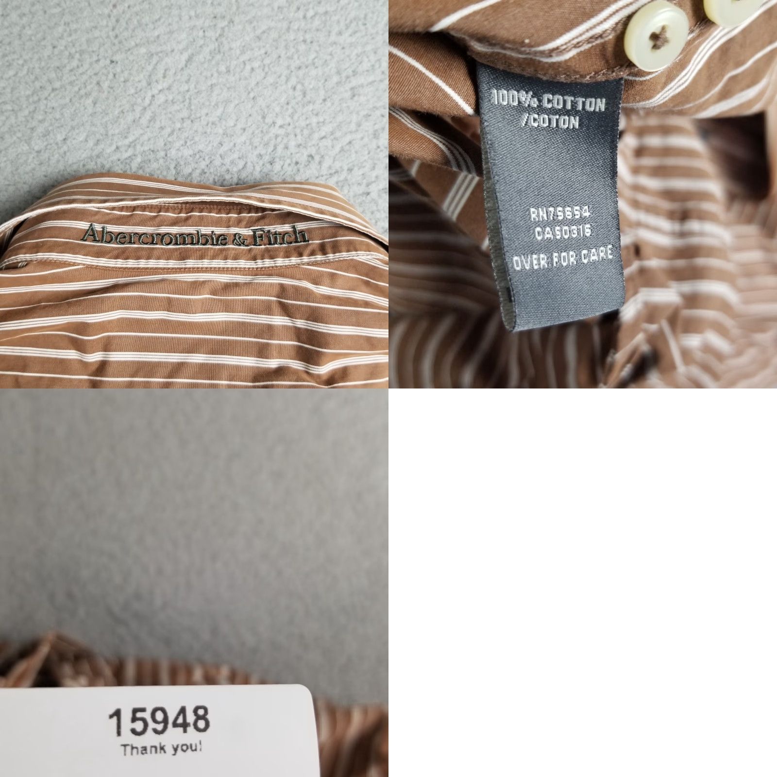 Abercrombie & Fitch Vintage Abercrombie & Fitch Men Large Brown Striped Button-Up Shirt Moose Logo Classic Preppy Size US L / EU 52-54 / 3 - 8 Thumbnail