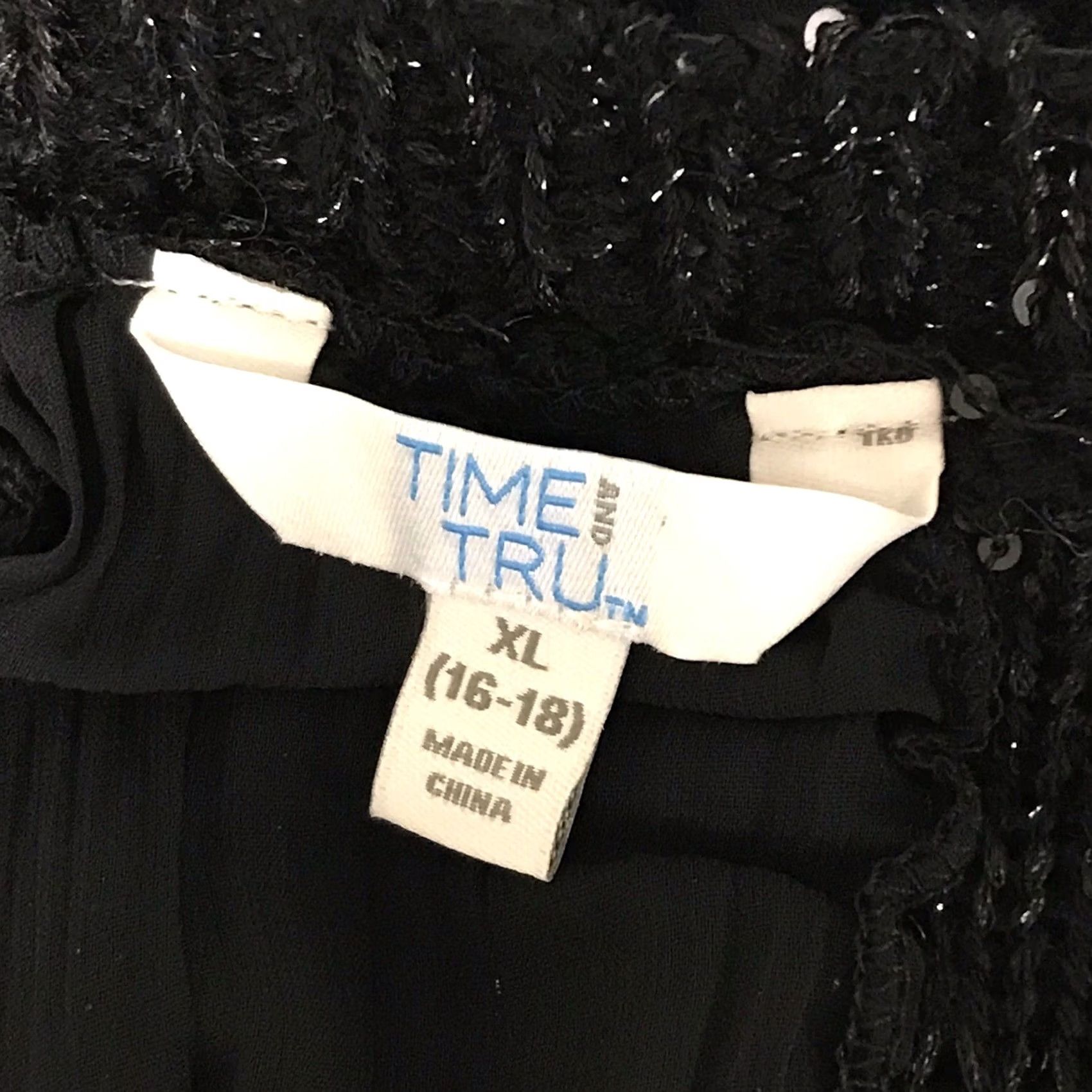 Vintage VINTAGE? No — Time And Tru Women Black Sequin Woven Knit Mixed Media Semi-Fitted Sweater XL Size XL / US 12-14 / IT 48-50 - 3 Thumbnail