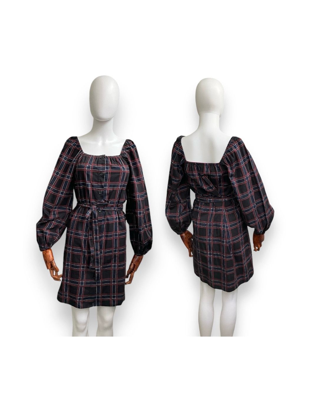 Bruuns Bazaar × Designer Outstanding Bruuns Bazaar 00s Checkered Puff Sleeves Dress Size XS / US 0-2 / IT 36-38 - 3 Thumbnail