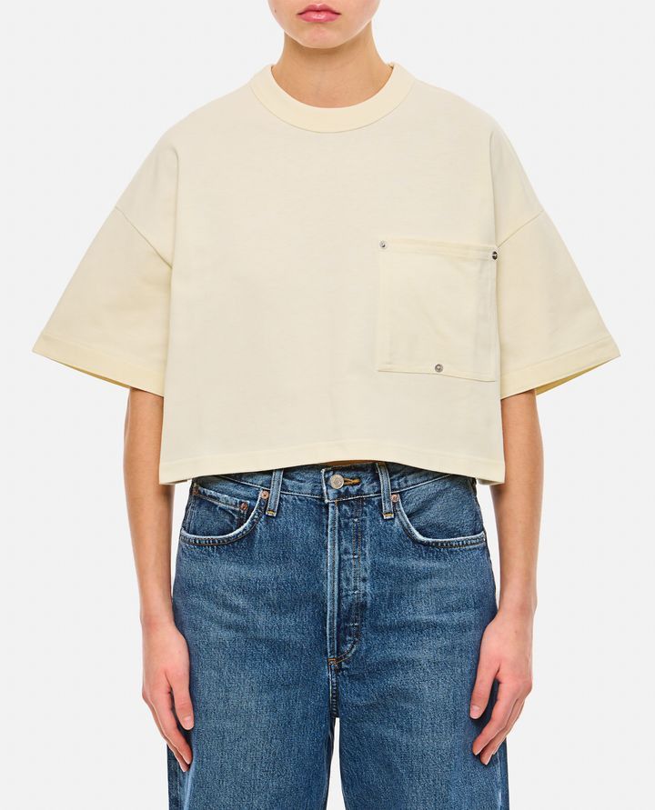 Bottega Veneta o1n1vont0625 Jersey Cropped T-Shirt With V Pocket in Beige Size XS / US 0-2 / IT 36-38 - 1 Thumbnail