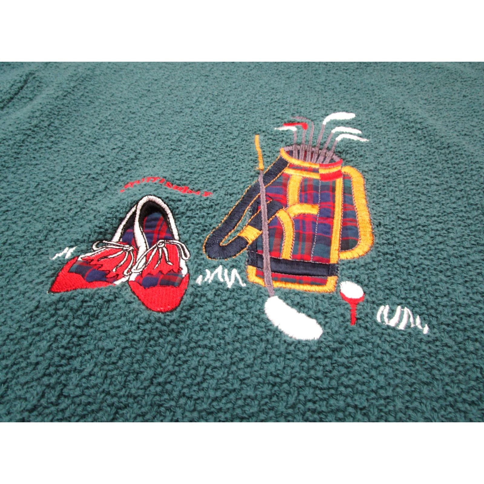 Vintage VINTAGE bernette SCOTTISH ISLE Men's green crew neck long sleeve pullover sweater Embroidered golf scene on front 100% cotton Made in USA Size US M / EU 48-50 / 2 - 2 Thumbnail