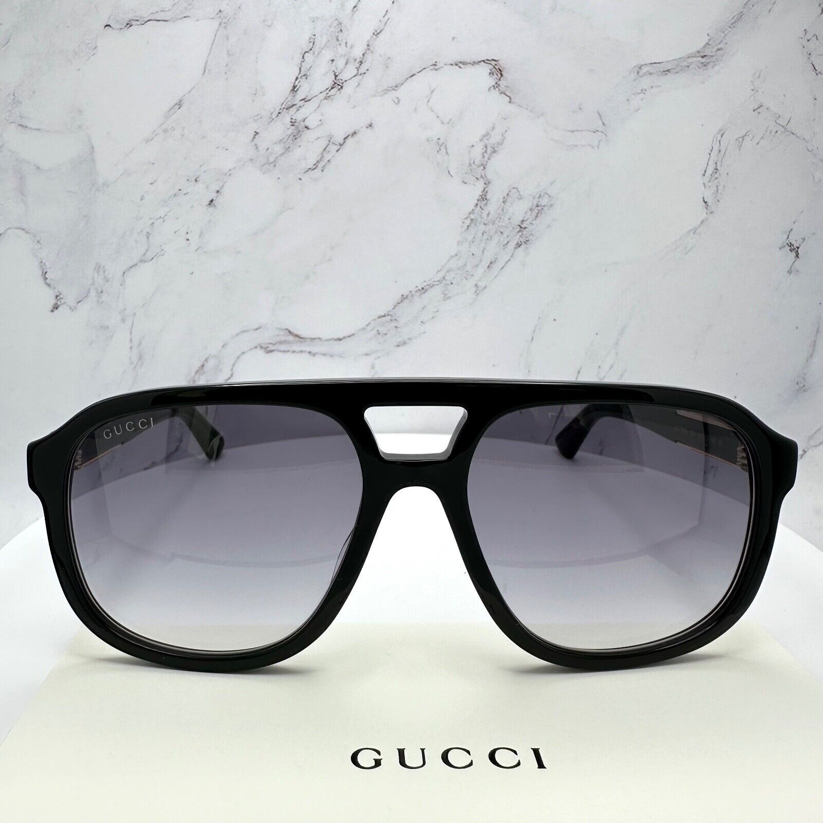 New Gucci Sunglasses Black Pilot Aviator 58mm Navigator Gold