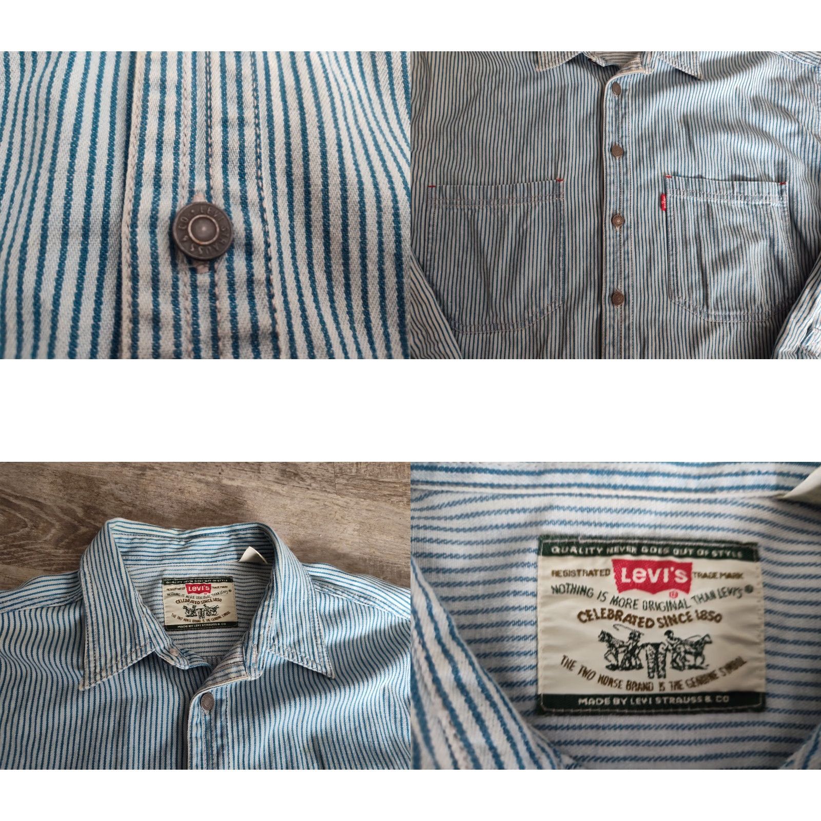 Levi's VINTAGE Levi's Button-Up Shirt Mens L Blue Striped Denim Long Sleeve 90s Outdoor Size US L / EU 52-54 / 3 - 8 Thumbnail