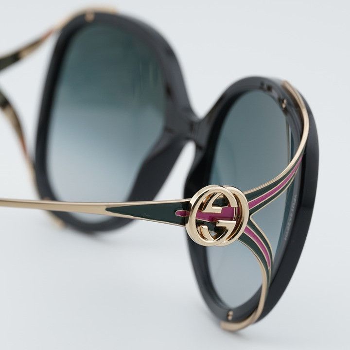 Gucci Gucci GG0226S 007 Sunglasses Shiny Black Round Frame, Grey Size ONE SIZE - 7 Thumbnail