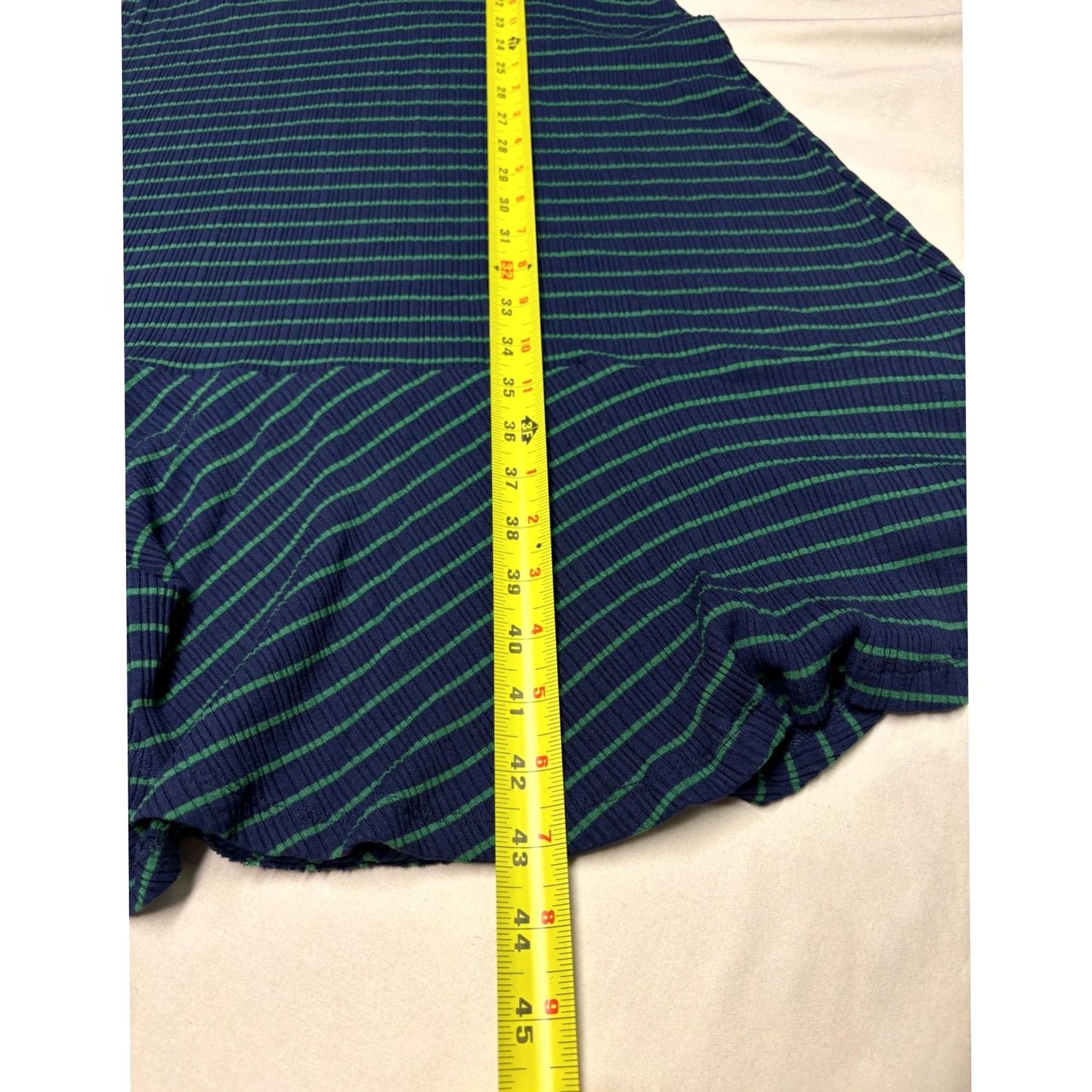 Anthropologie Maeve Anthropologie Midi Dress Womens S Navy Green Striped Ribbed Knit V-Neck Size S / US 4 / IT 40 - 6 Thumbnail